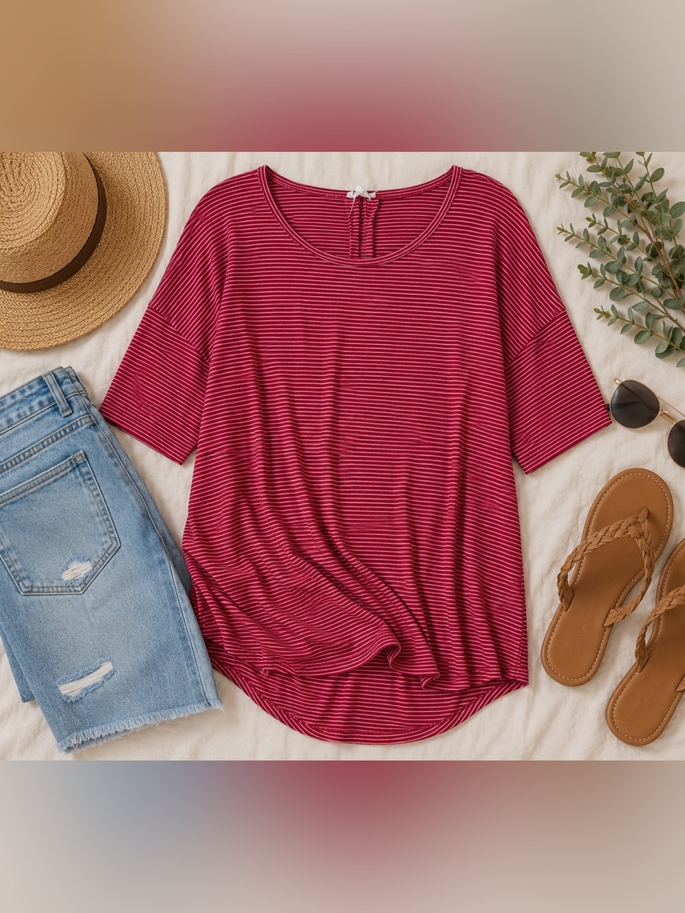 Anthropologie (Floreat) Red Striped Tunic Lounge Top Size Large